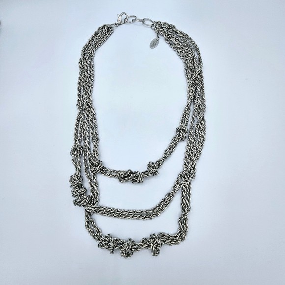 Amrita Singh Necklace Silvertone Twisted Knots Multi Strand Draping Layers 18" - Picture 9 of 11